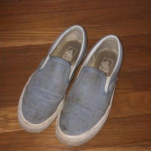 blue with colored speckles vans slip ons